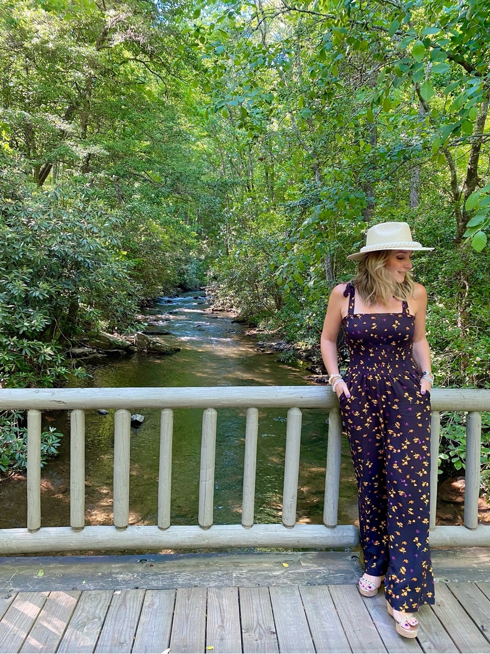 Jessica Simpson Black Floral Wide-Leg Jumpsuit with Yellow and Orange Print